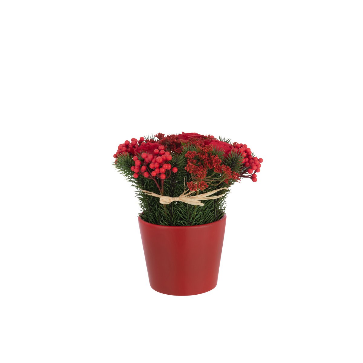Plante artificielle J-Line Roses et Baies, vue de face avec détails rouges et verts