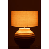 Lampe J-Line en terre cuite beige, placée sur une table moderne.