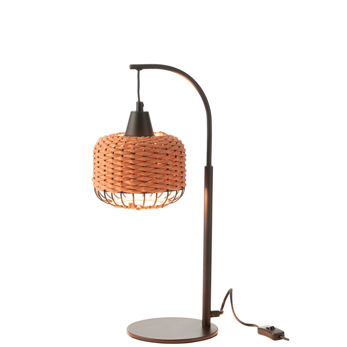 Lampe Lanterne Métal Orange - vue avant avec lumière