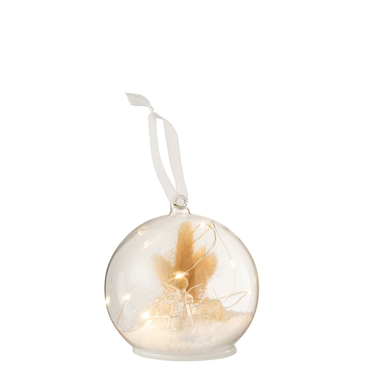 Boule de Noël J-Line en verre blanc avec LED allumée