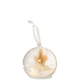 Boule de Noël J-Line en verre blanc avec LED allumée