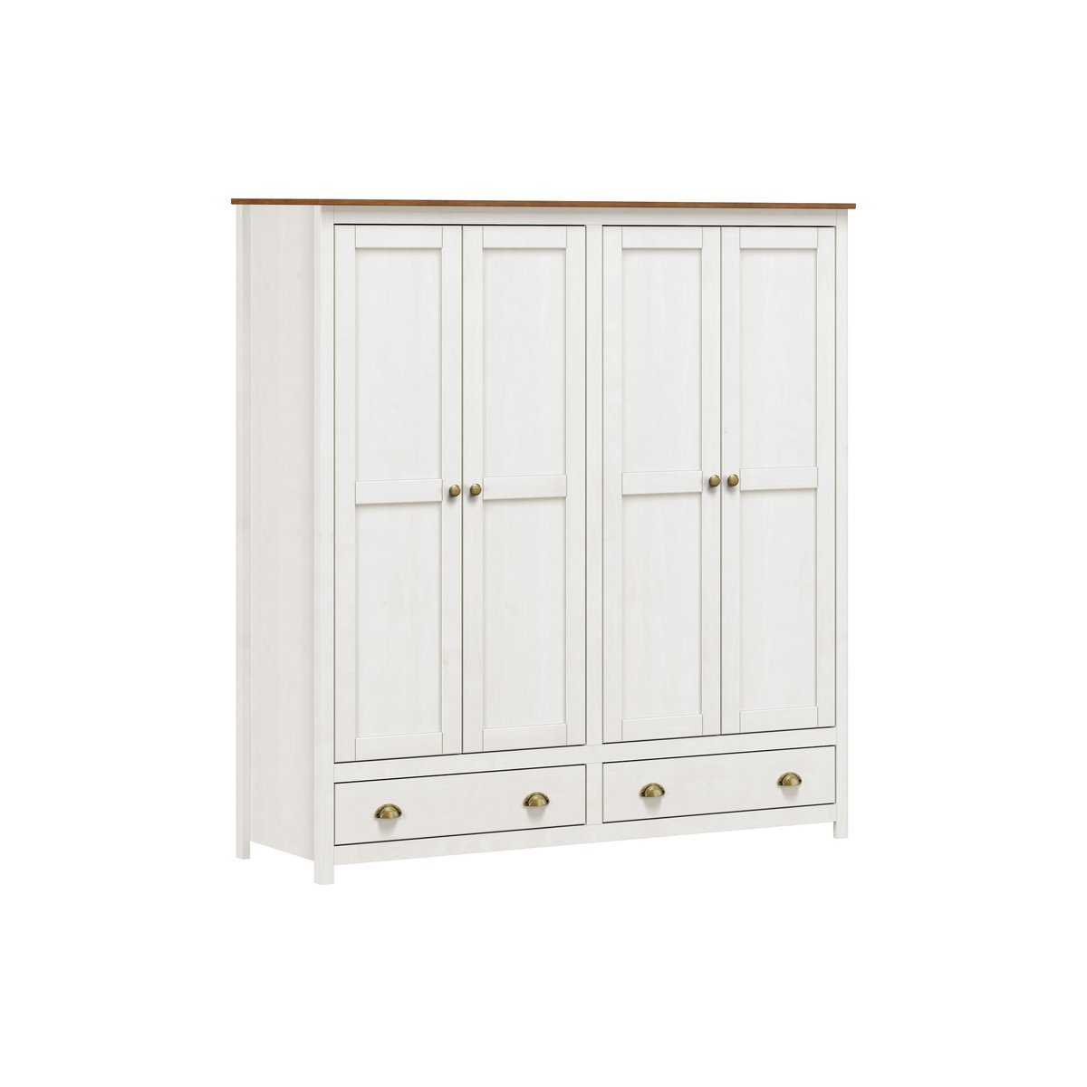 Armoire 4 portes en bois de pin avec finition blanche et marron
