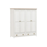 Armoire 4 portes en bois de pin avec finition blanche et marron