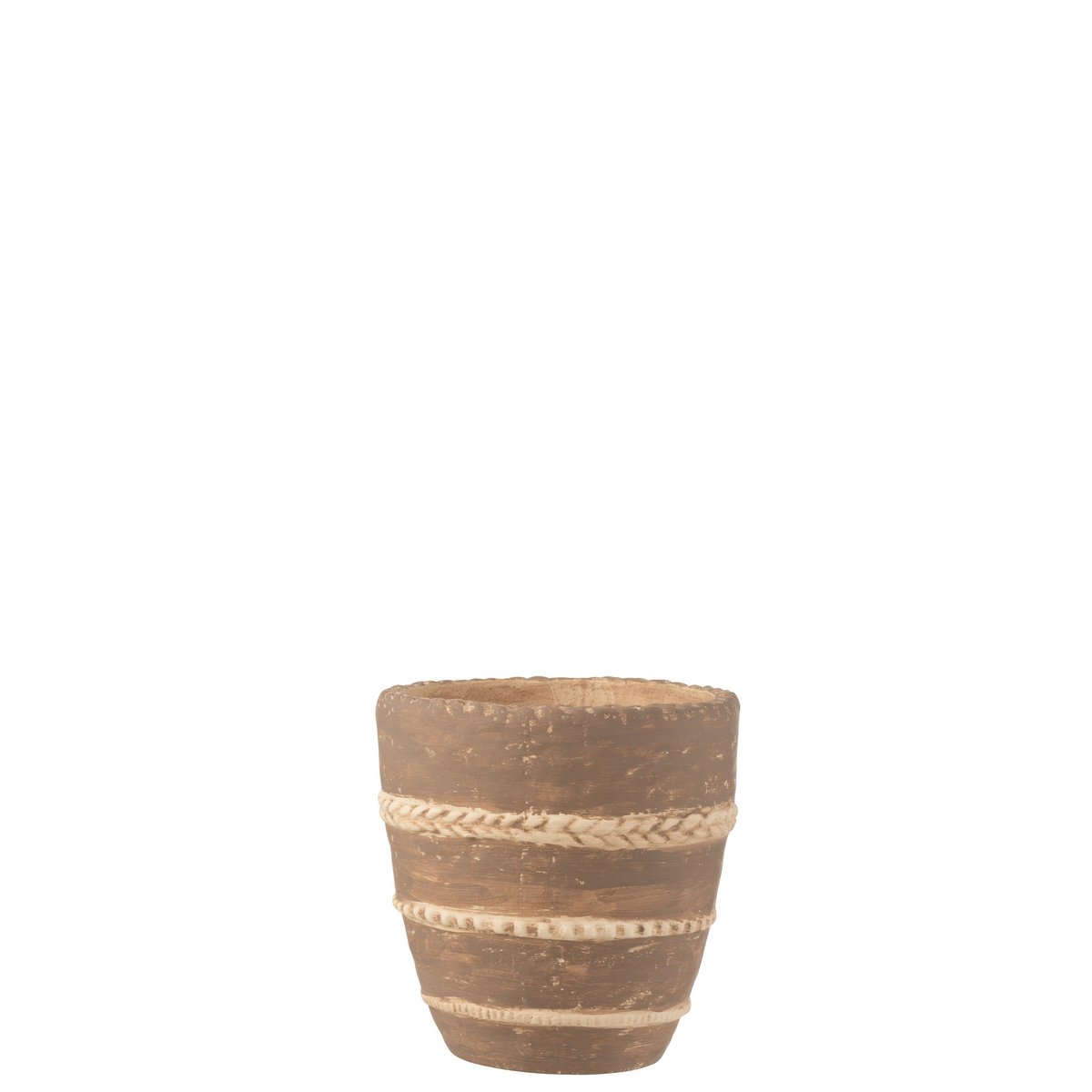 Pot de fleurs tressé en ciment marron de J-Line, diamètre 18 cm, style bohème