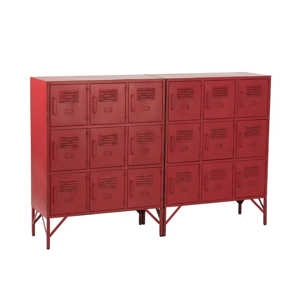 Armoire J-Line rouge en métal avec 9 tiroirs, vue de face