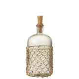 Bouteille J-Line tricotée en verre et liège, design élégant et moderne.