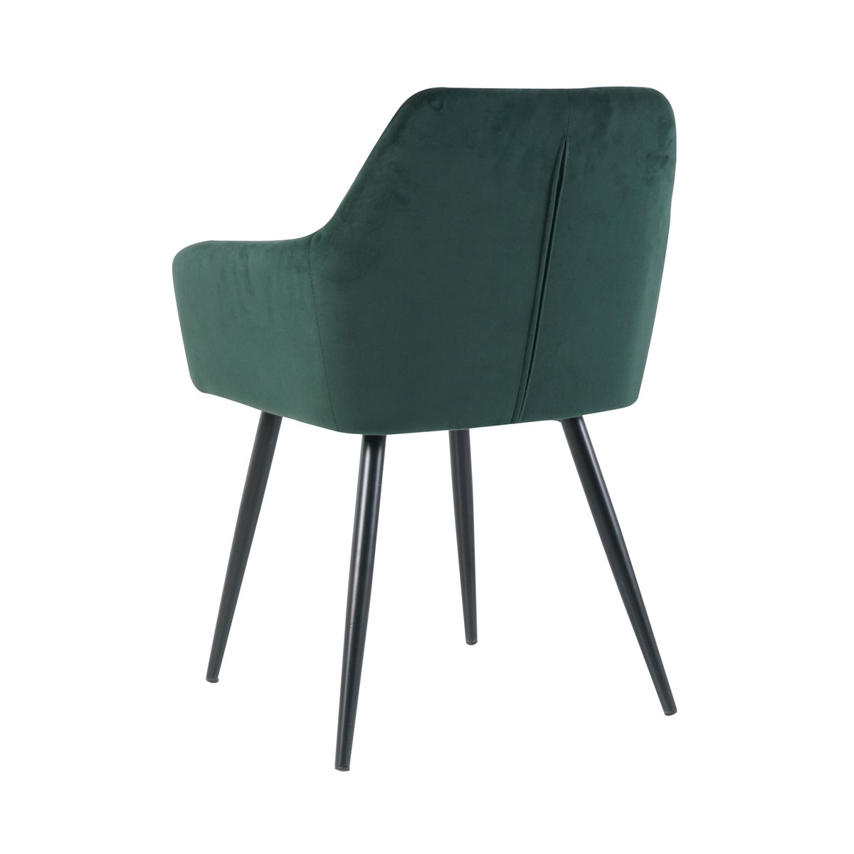 Vue latérale du fauteuil en velours vert avec accoudoirs