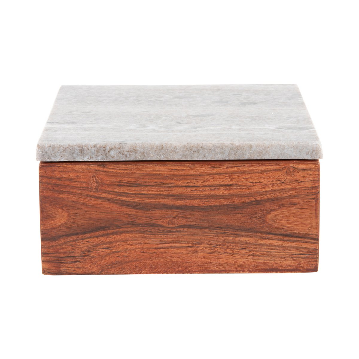 Boîte de rangement Acacia en bois et marbre, vue de face
