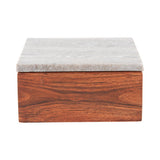 Boîte de rangement Acacia en bois et marbre, vue de face