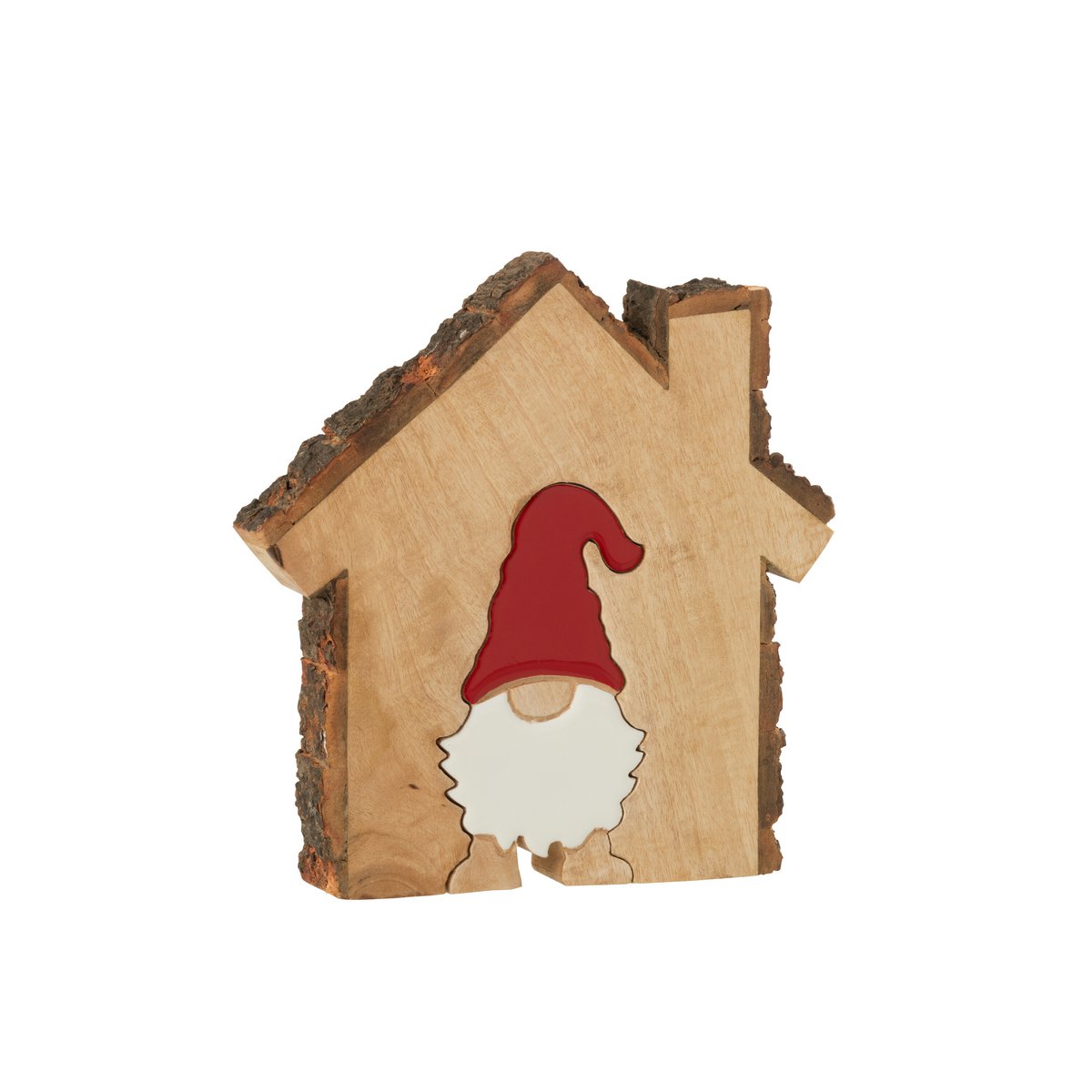 Père Noël en bois sur une table, ajoutant une touche élégante