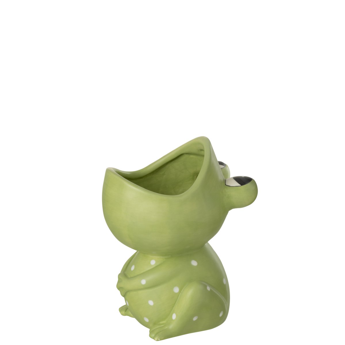 Pot de fleurs grenouille en céramique verte, vue de face