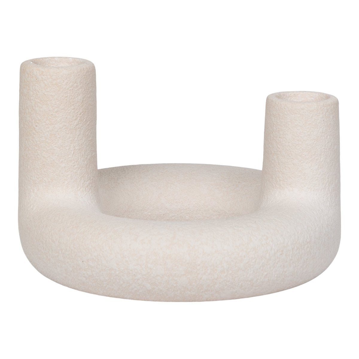 Bougeoir en céramique beige, vue de face montrant le design arrondi