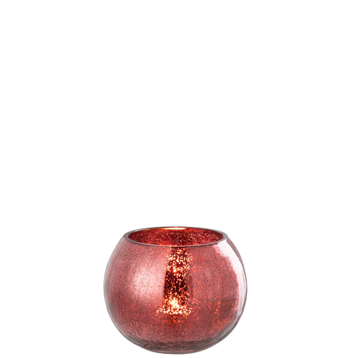 Photophore boule en verre craquelé rose - vue de face
