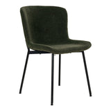 Chaise Maceda en bouclé vert foncé avec pieds noirs, vue de face