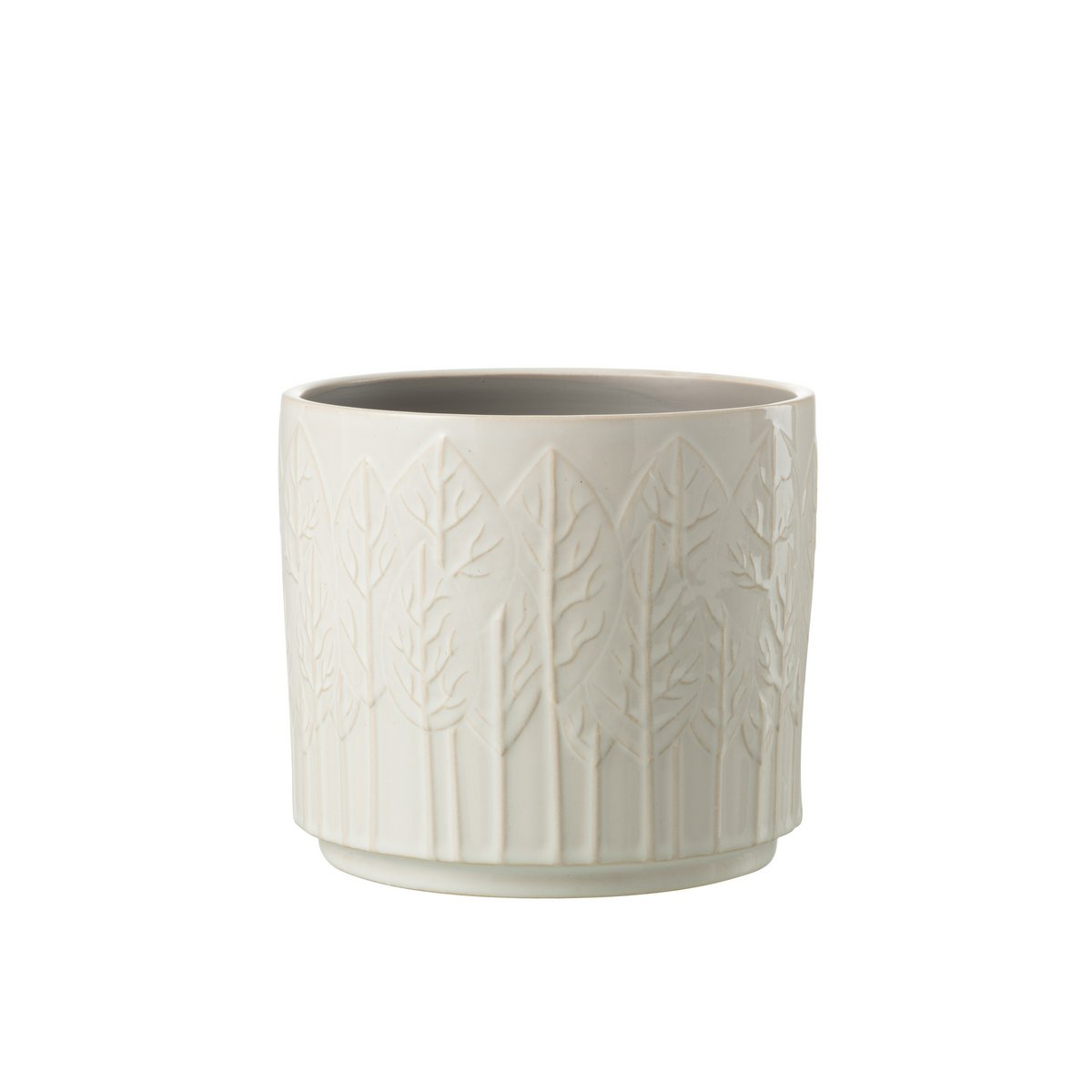 Pot de fleurs J-Line en céramique blanche avec motif feuille, vue 1