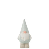 Gnome en céramique blanc et bleu clair, décoration élégante pour salon