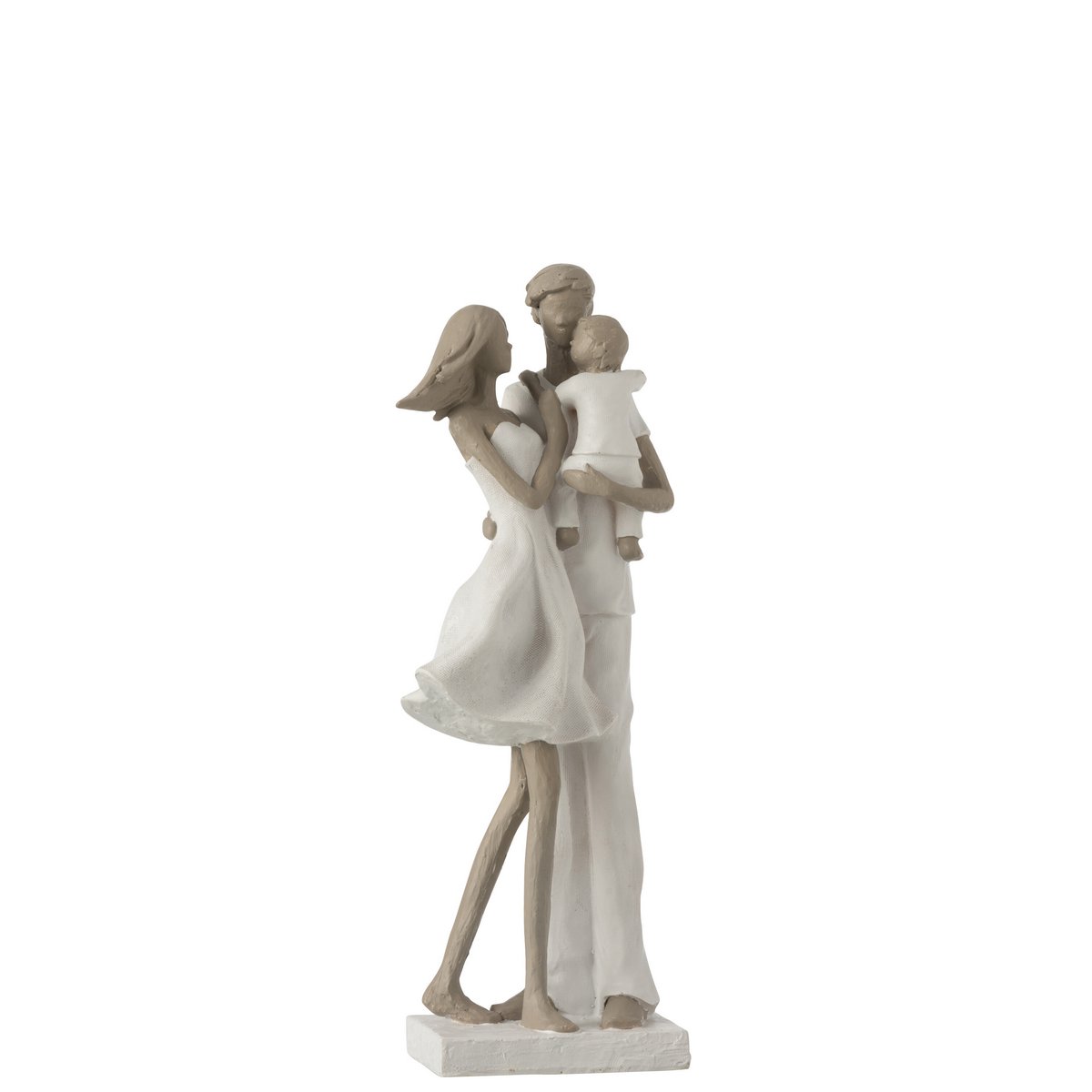 Décoration Couple avec enfant J-Line en polyresin blanc et taupe, vue détaillée