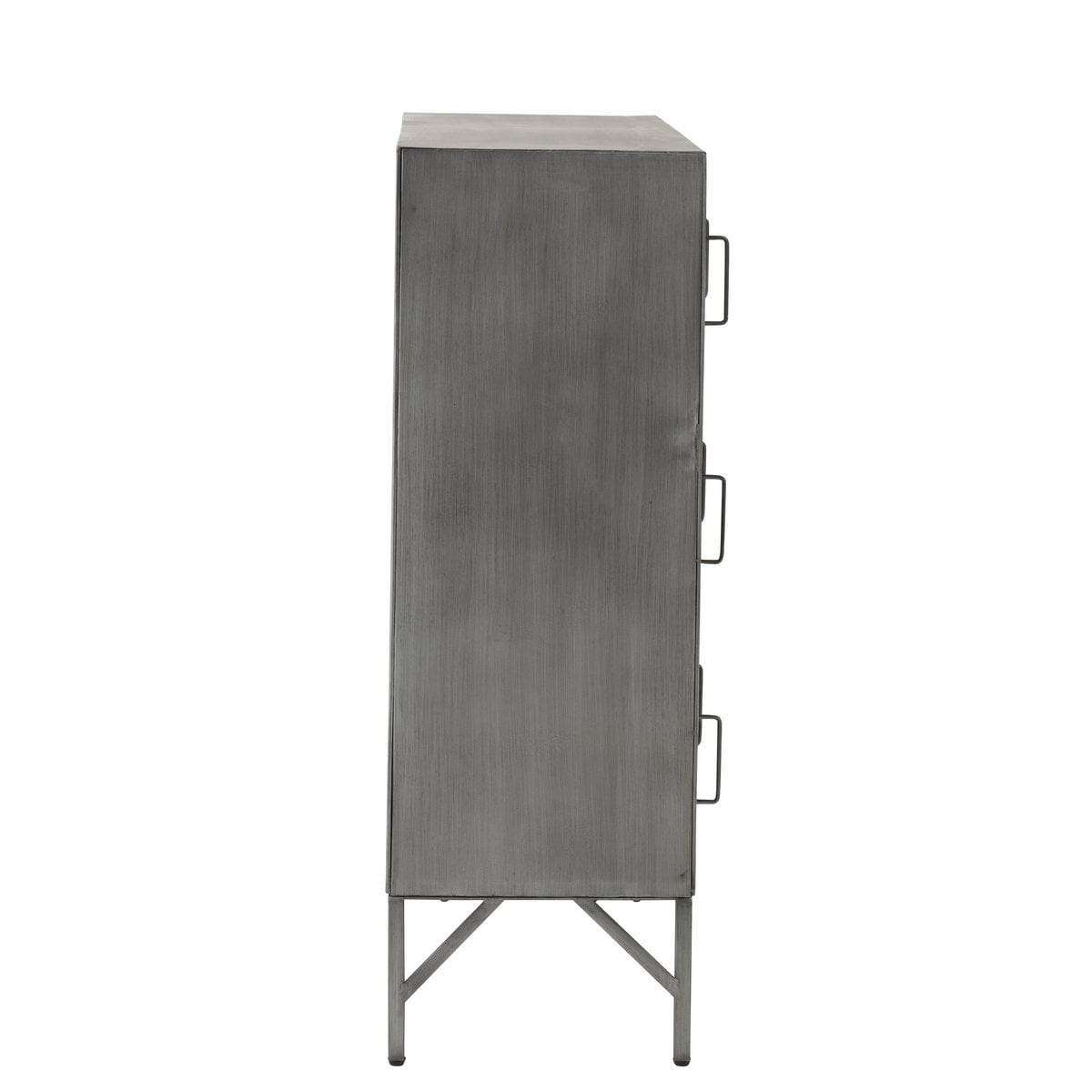 Vue latérale du cabinet J-Line en métal argenté
