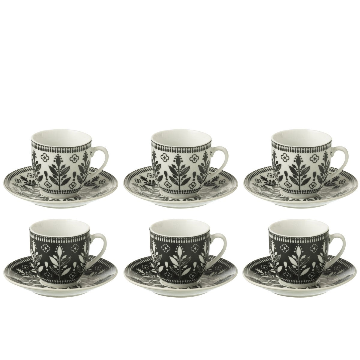 Boîte en céramique J-Line avec 6 tasses, design noir et blanc