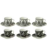 Boîte en céramique J-Line avec 6 tasses, design noir et blanc