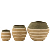 Lot de 3 paniers J-Line en seagrass avec motif rayé vert et naturel