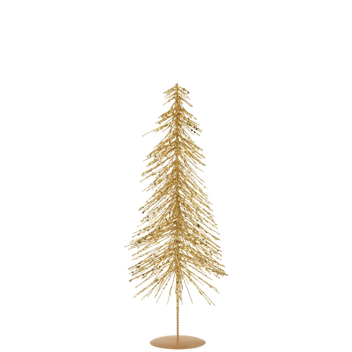Décoration sapin de Noël J-Line en métal doré, mise en scène sur une table de Noël.