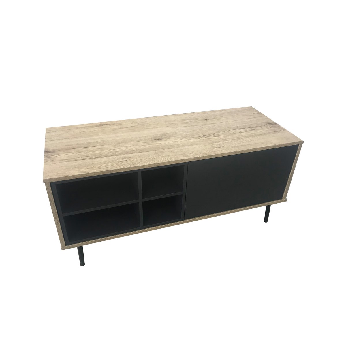 Table basse scandinave vue de face, en bois et métal