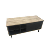 Table basse scandinave vue de face, en bois et métal
