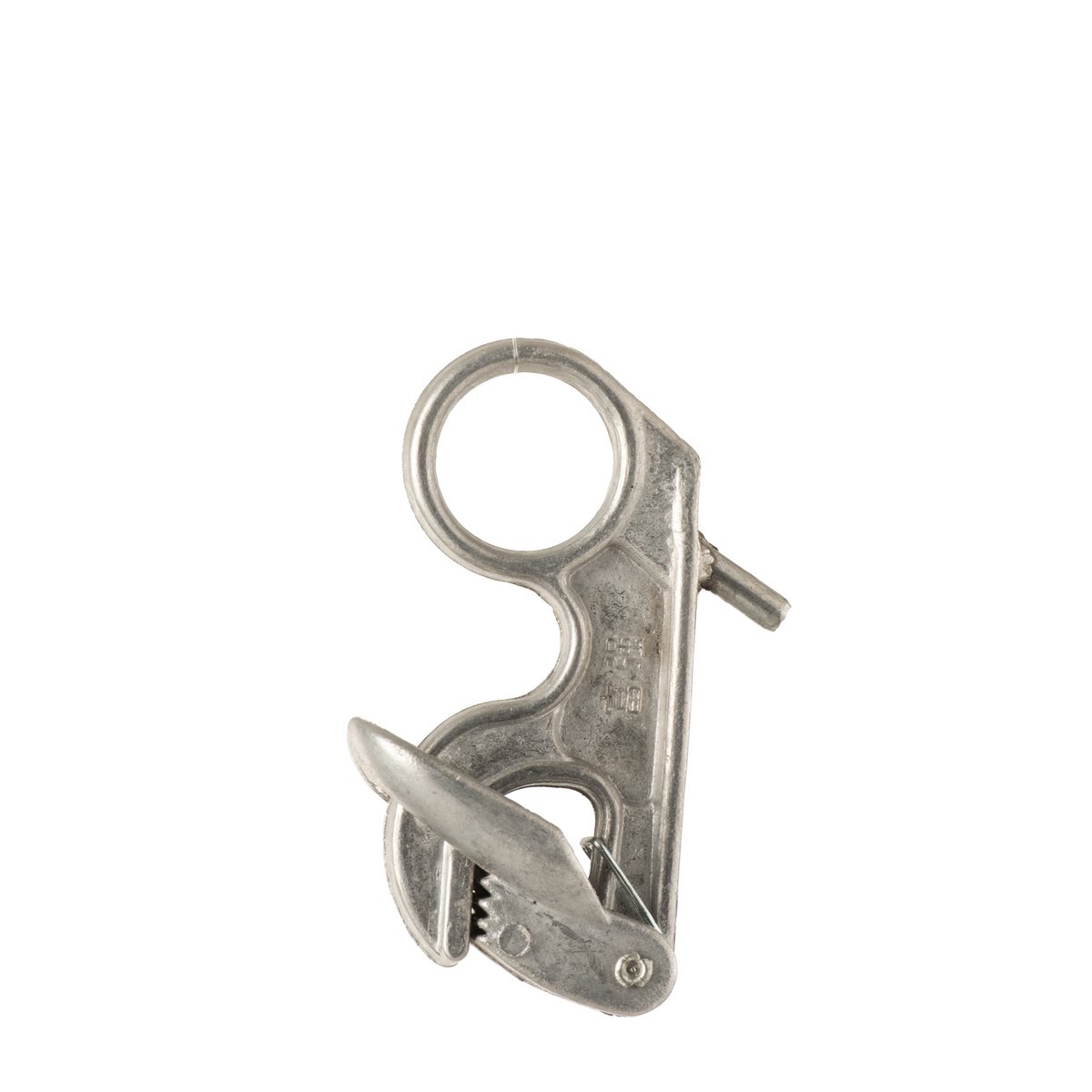 Clip déco pour tapis en métal argenté, vue de face