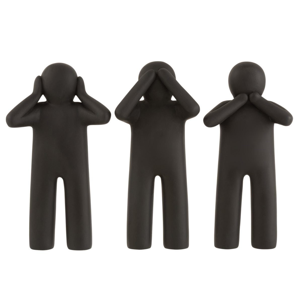 Figurines J-Line Hear/See/Speak No Evil en résine noire, vue de face