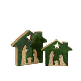 Détails de la mangeoire J-Line en bois, couleurs vert et naturel