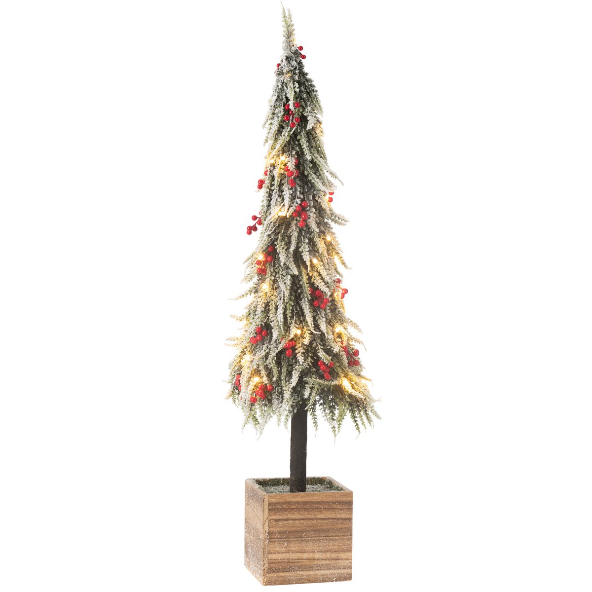 Sapin de Noël Neige J-Line XL en plastique vert et rouge, décoré avec des LED