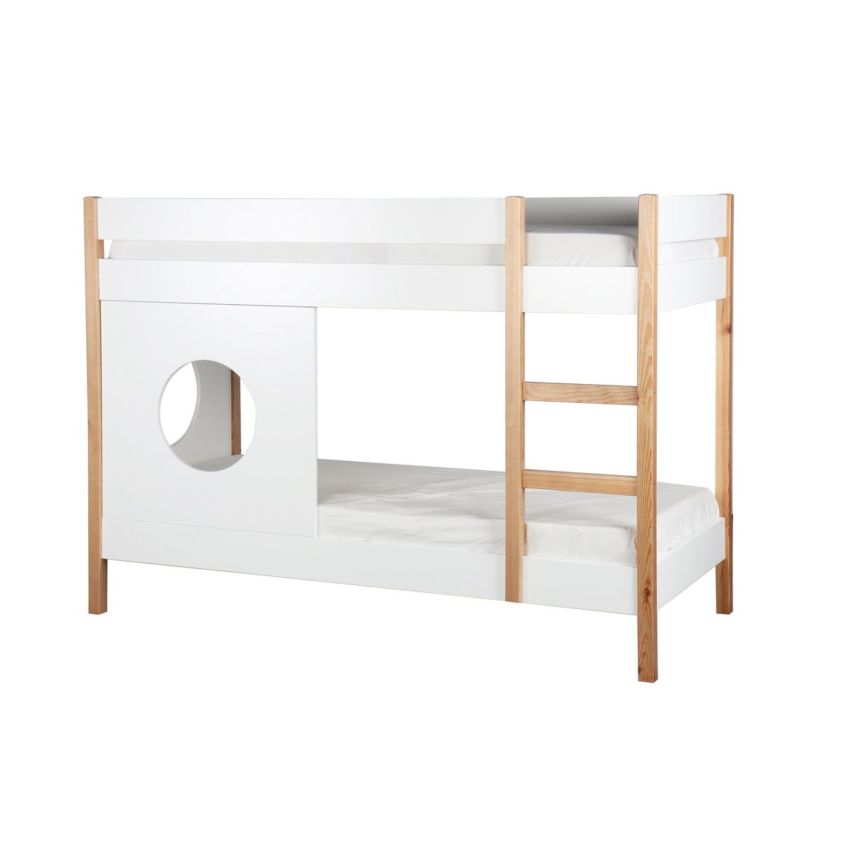 Lit superposé scandinave blanc avec panneaux latéraux