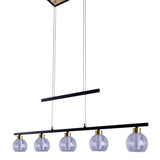 LED GLASS PENDANT LEIL "BRASS" Noir, classique et suspendu en métal noir et verre, avec des LED fermement intégrées, éclairage pour le salon, la salle à manger ou le bureau, 90 cm de long