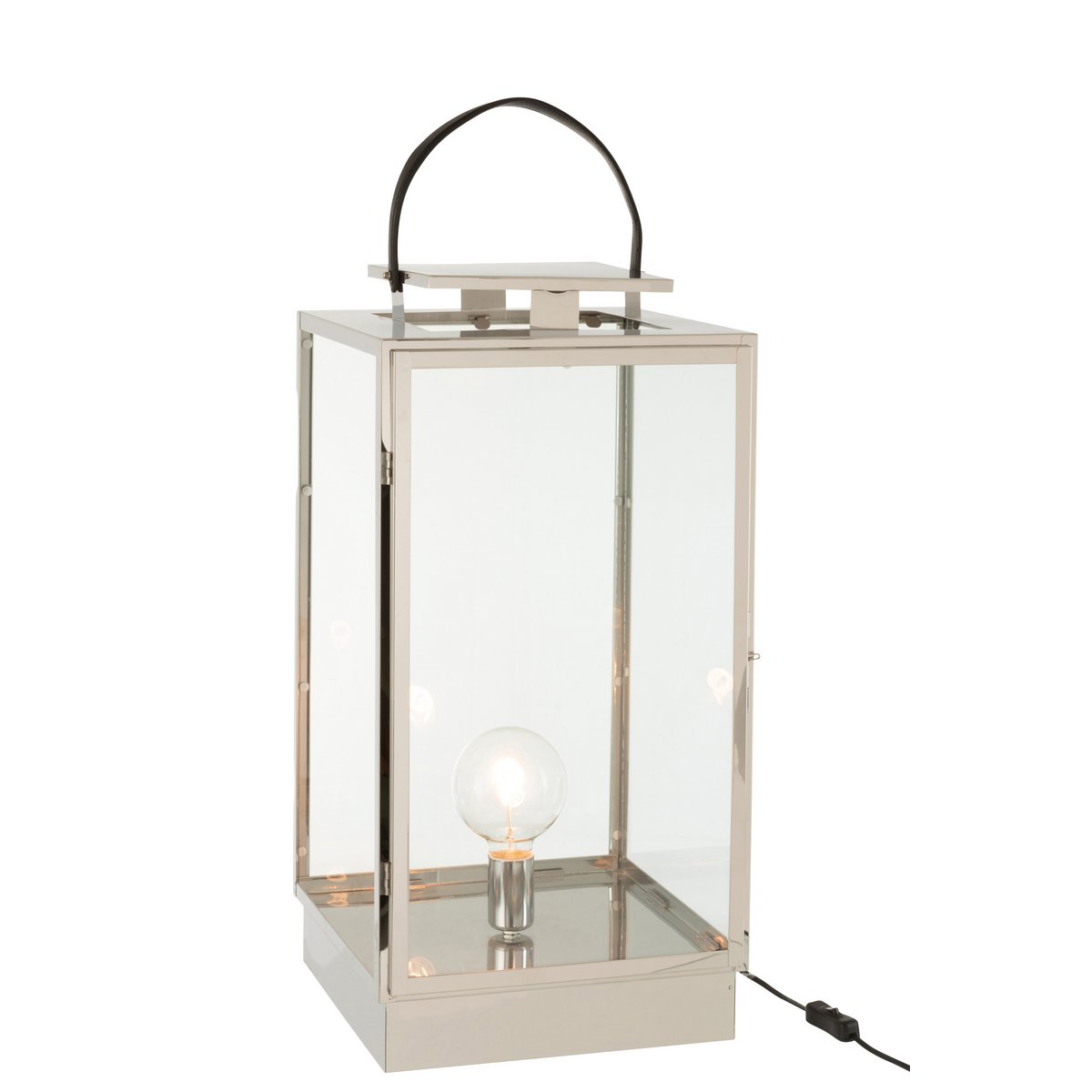 Lampe lanterne J-Line en métal et verre argent sur table