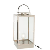 Lampe lanterne J-Line en métal et verre argent sur table