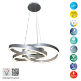 Smart Home LED Pendant Light "Divrame" Ø 58 cm, plafond en métal, en aluminium brossé et en plastique blanc, avec de nombreuses fonctions, les LED fermement construites, l'éclairage pour le salon, le bureau de la salle à manger ou le couloir