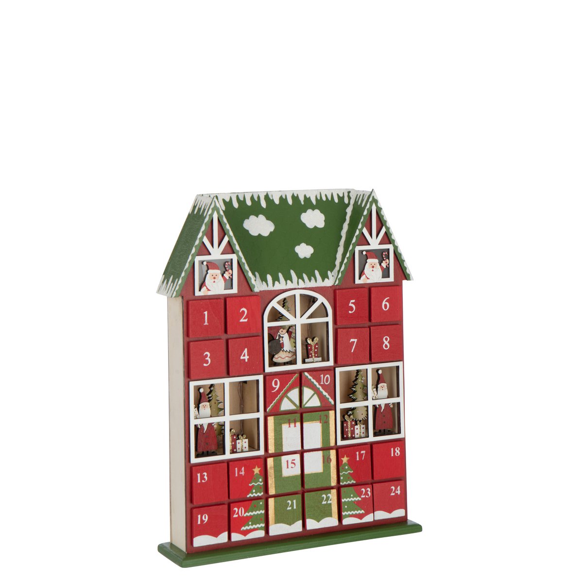 Calendrier de l'Avent J-Line en bois rouge et vert avec LED