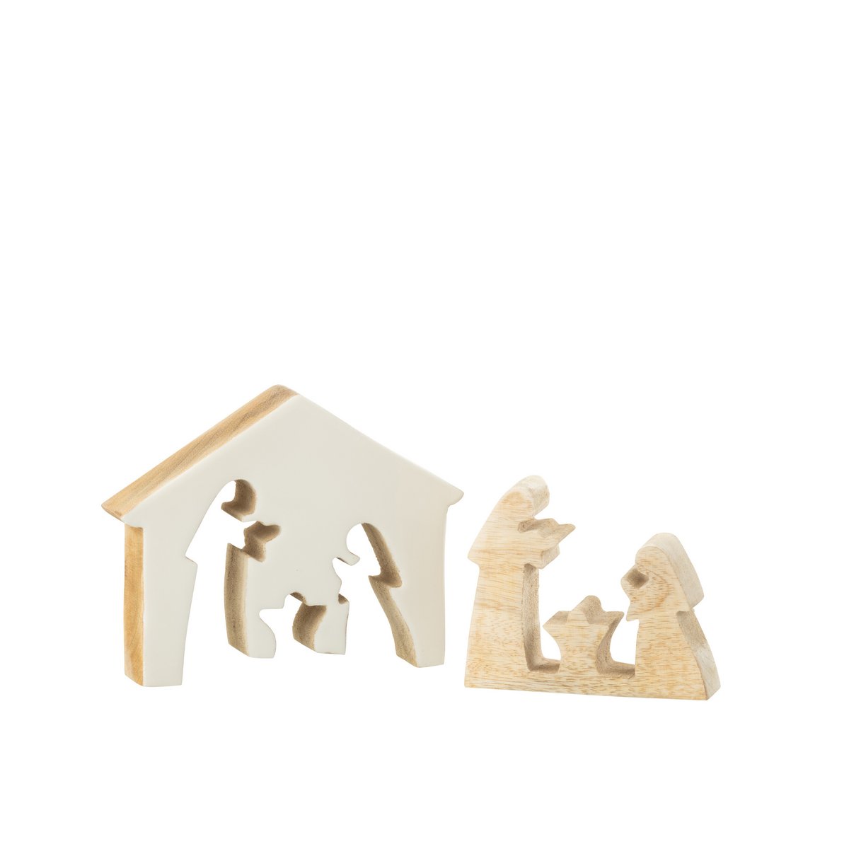 Crèche J-Line en bois blanc et naturel, vue de face