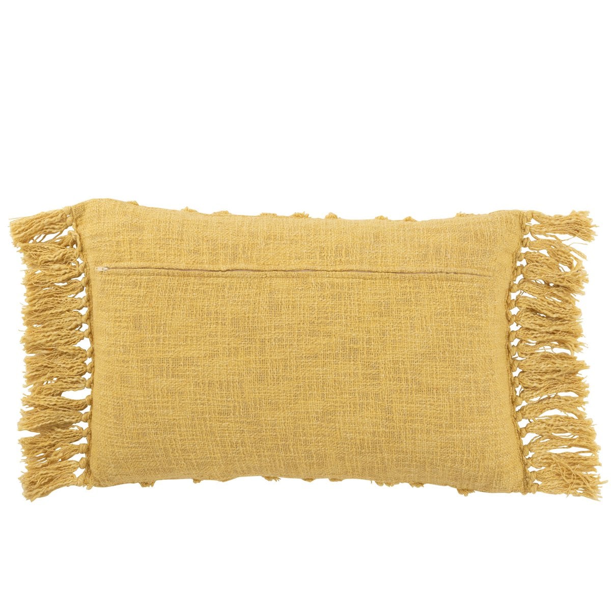 Coussin J-Line Pompon en coton moutarde avec pompons décoratifs