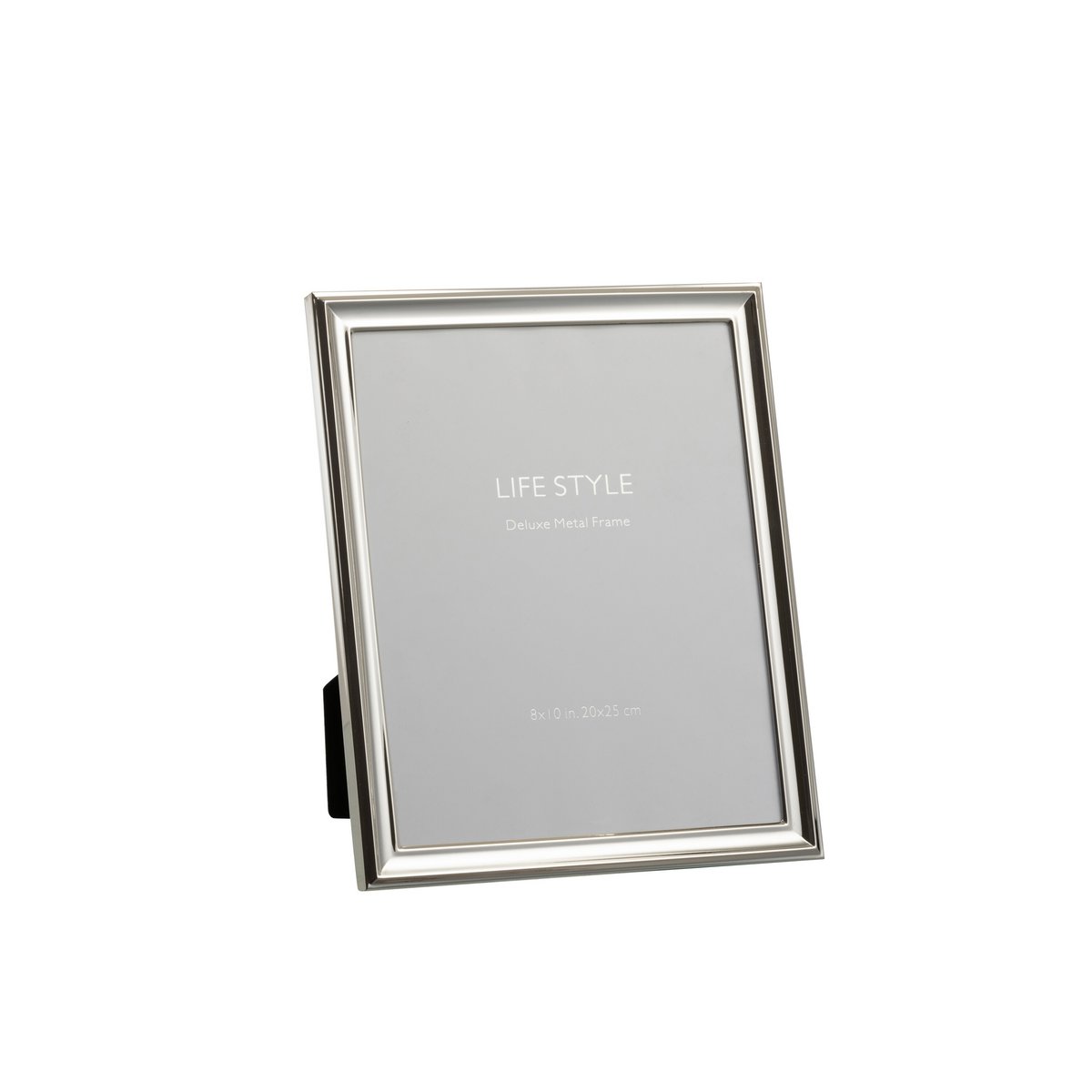 Cadre photo J-Line Classic en métal argenté, posé sur une table