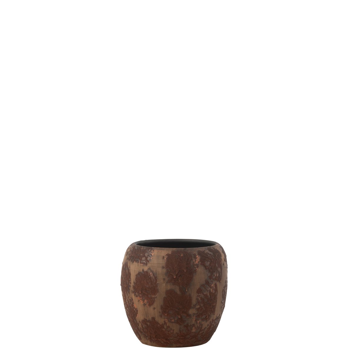 Pot de fleur J-Line Round Terra en céramique marron, détail de texture