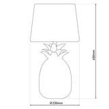 Lampe de table en céramique "ananas", lampe de table en céramique avec glaçure de couleur chromée et écran de tissu blanc, avec socket E14, pour salle à manger, salon, couloir ou bureau, 45 cm de haut