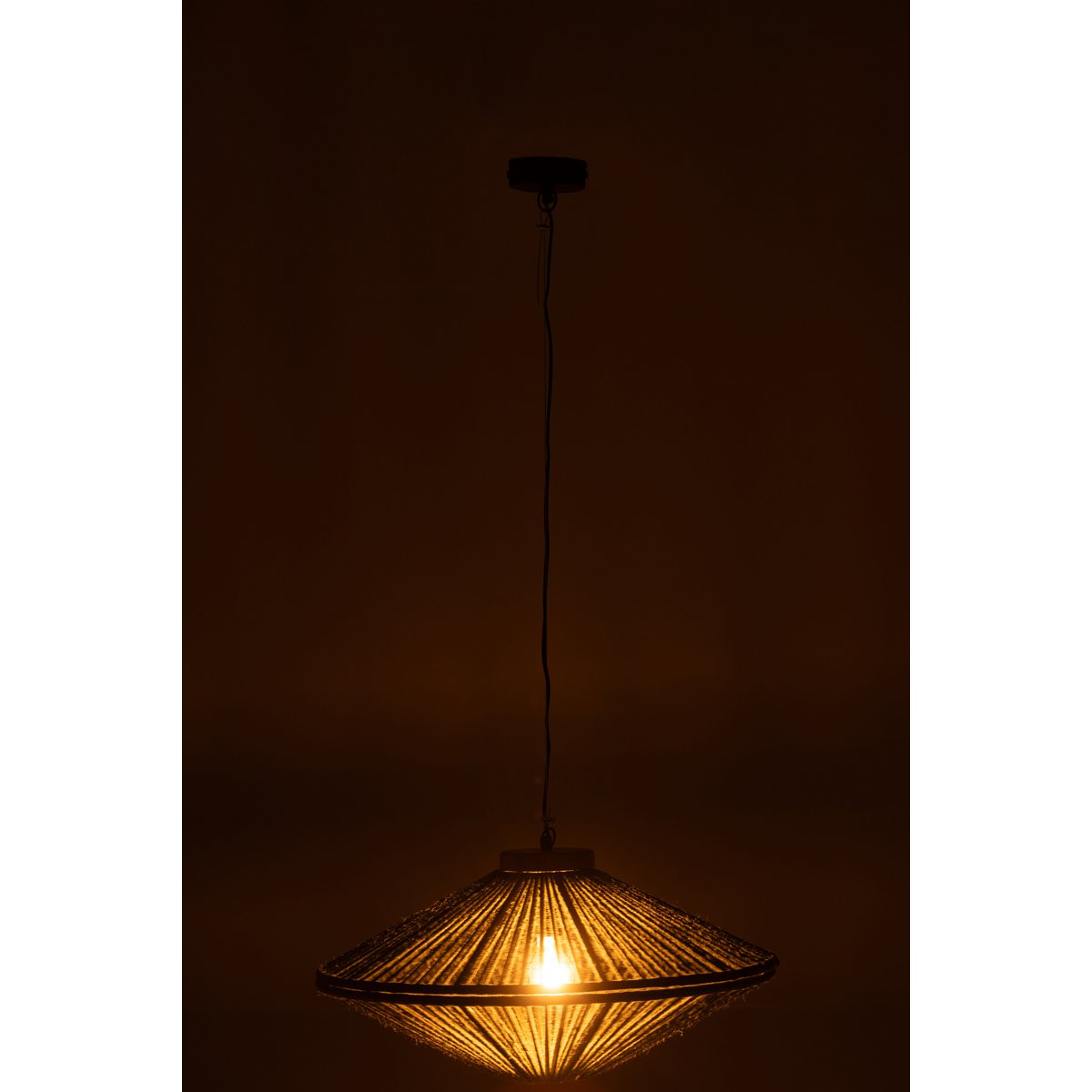 Détail de la lampe Ovni J-Line, matériaux en fer et jute