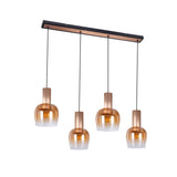 Suspension 4 lampes en verre ambre et métal laiton brossé
