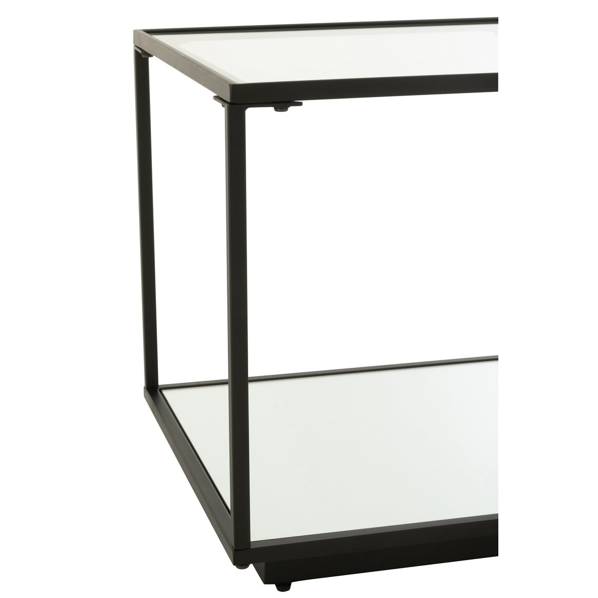 Vue latérale de la table basse J-Line en noir et verre