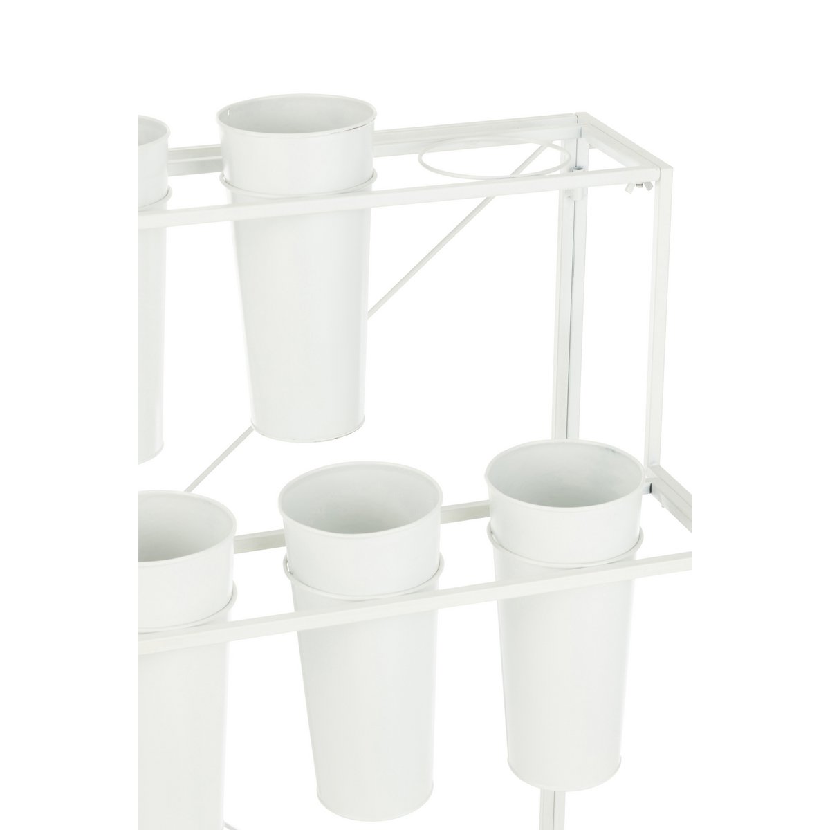 Jardinière J-Line en métal blanc dans un jardin, ambiance chic