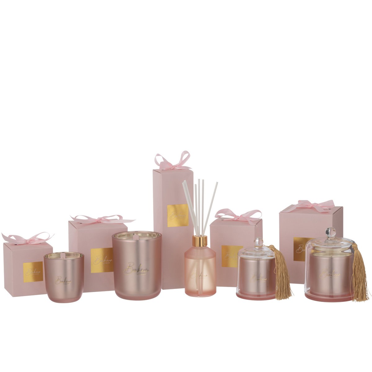 Bougie J-Line Bonheur en rose, 200ml, avec un design élégant.