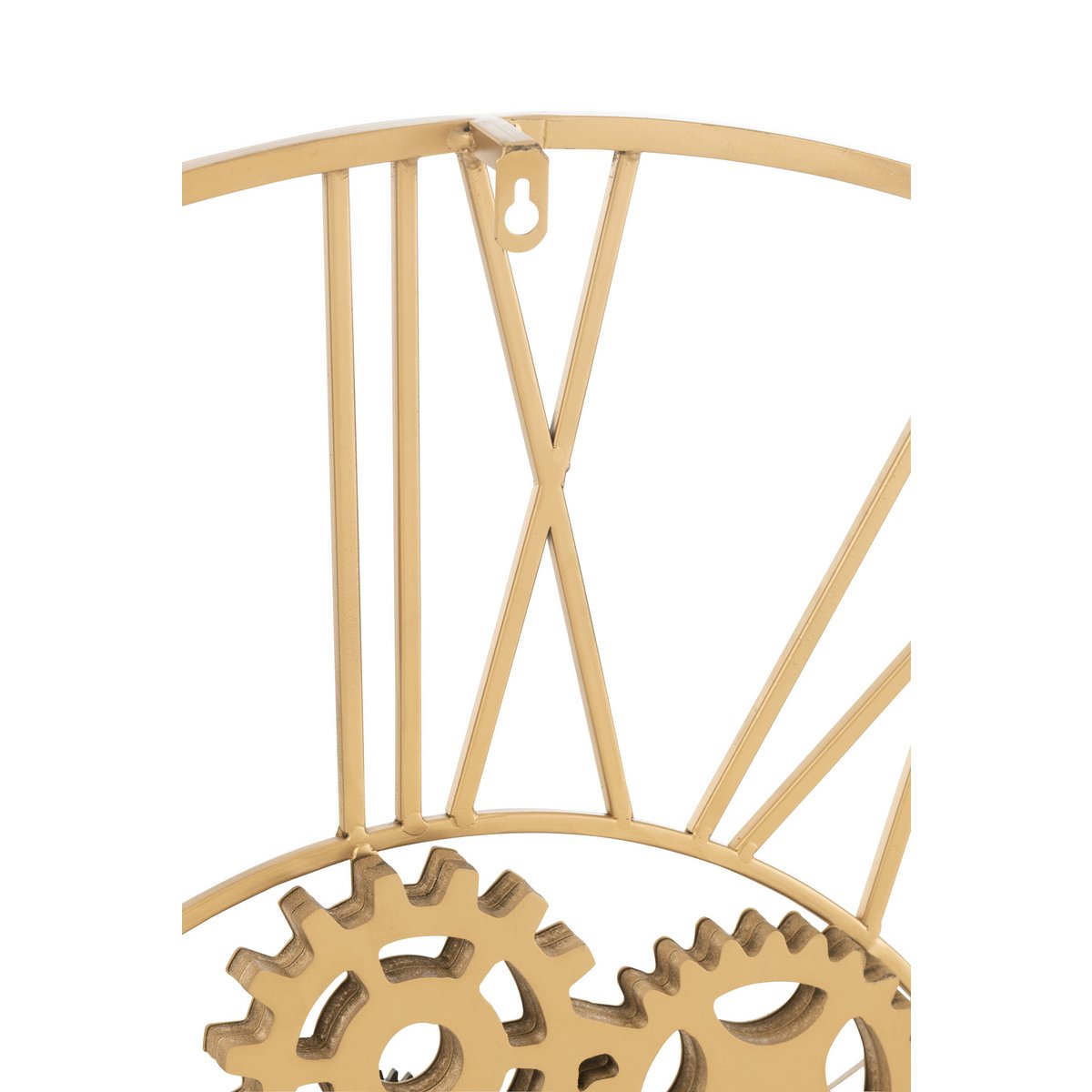 Horloge murale J-Line en métal doré avec chiffres romains, vue de face