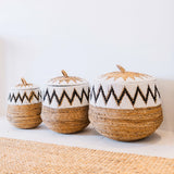 Panier à linge Boho Palem avec couvercle en fibres naturelles, vue de face